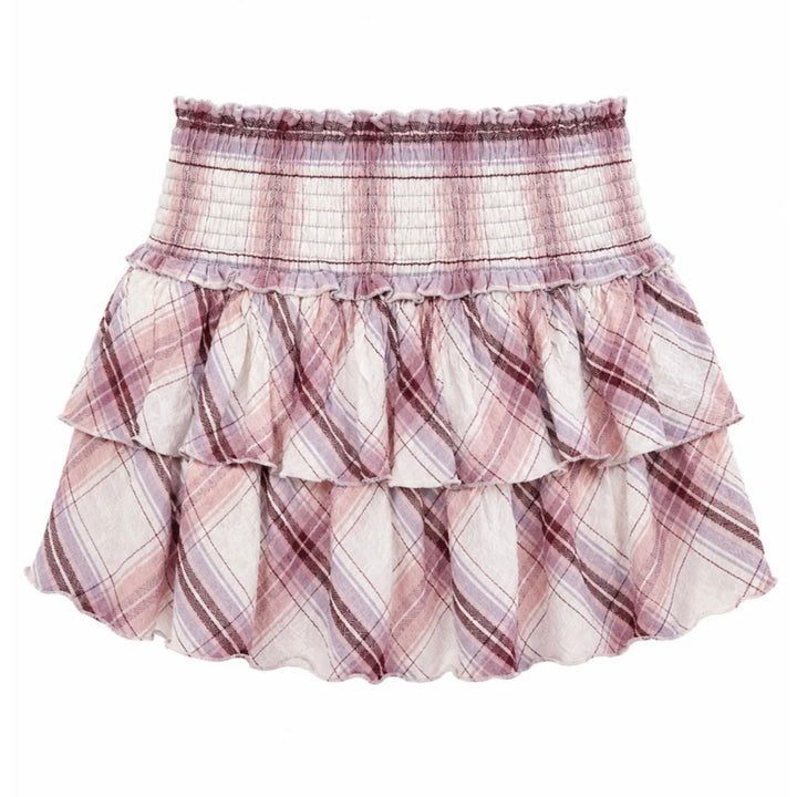 Katie J NYC  Girls Tween Bianca Sheer Printed Tiered Ruffle Skirt - Soft Blush Plaid