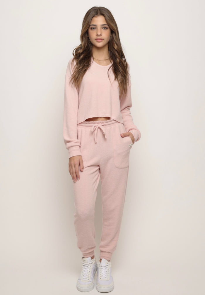 Kaveah Tween Hacci Long Sleeve Split Neck Top & Joggers