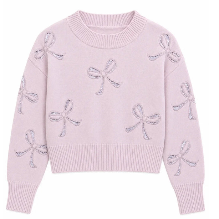 Katie J NYC  Girls Tween Erin Bow Sweater - Baby Pink