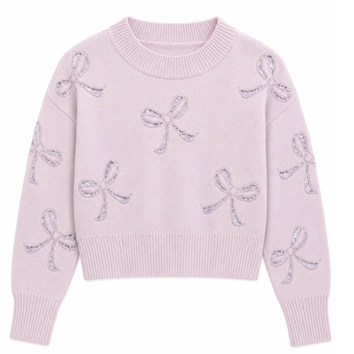 Katie J NYC  Girls Tween Erin Bow Sweater - Baby Pink