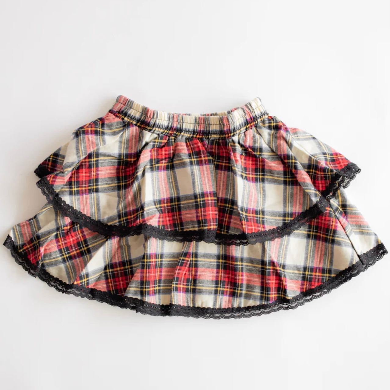FBZ  Tween Tartan Flannel Plaid Tiered Skirt - Red Multi