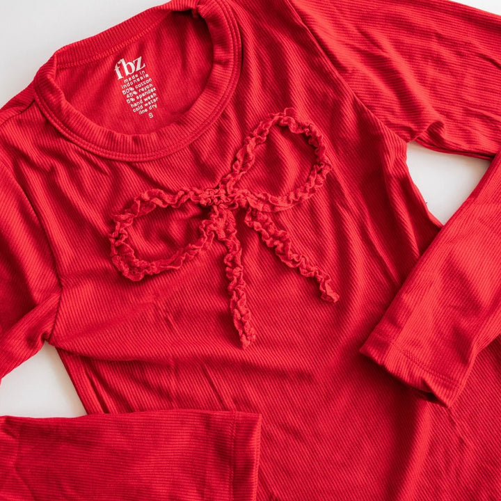 FBZ Tweens Stitched Lace Bow Rib Long Sleeve Top