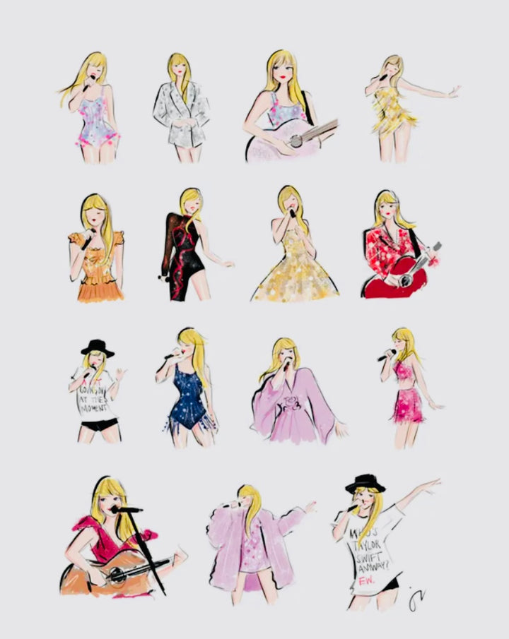 Taylor “Swiftie” Inspired “Eras Tour Outfits” Illustration Print