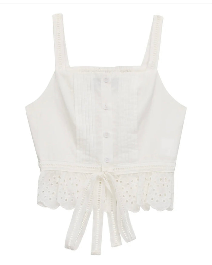 Katie J NYC  Girls Tween Waverly Linen Eyelet Detail Cami Top