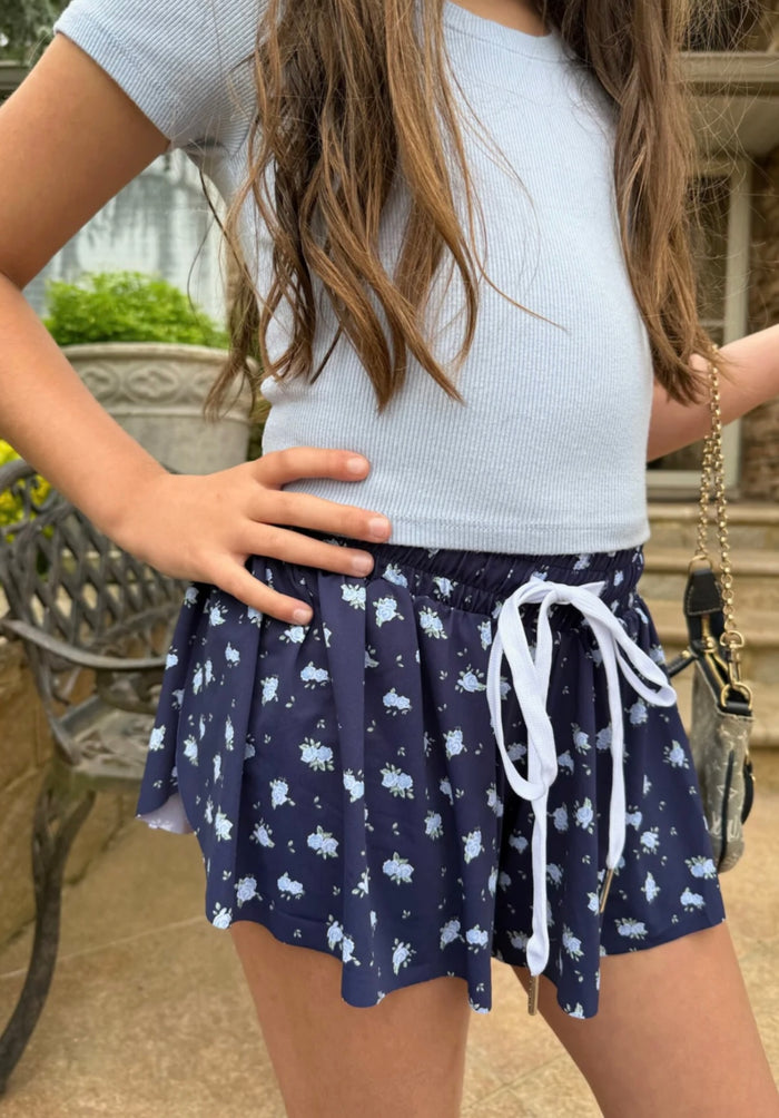 Katie J NYC  Tween Farrah Shorts - Navy Rose Ditsy