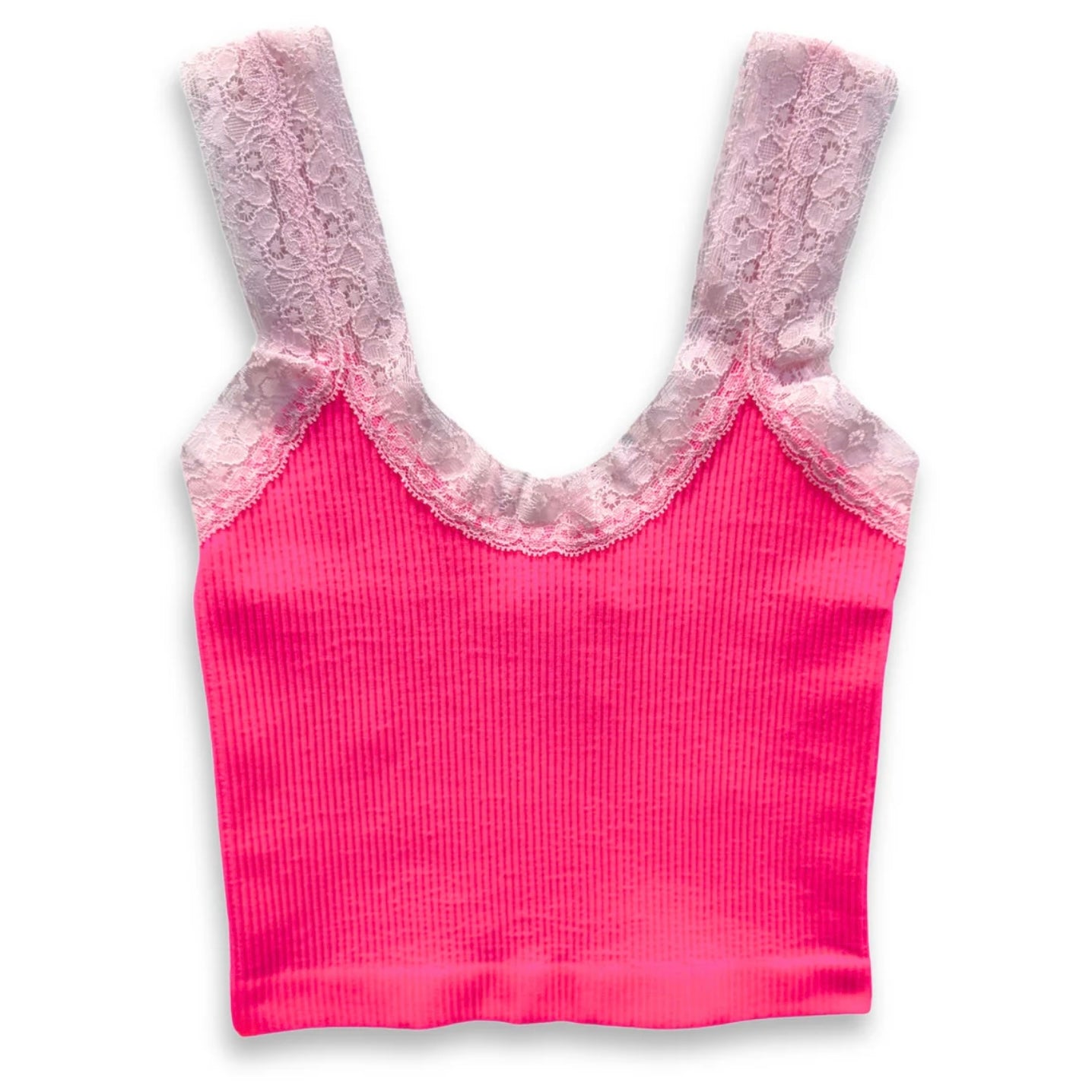 Katie J NYC  Girls Tween Liana Seamless Tank w Lace Trim - Neon Pink