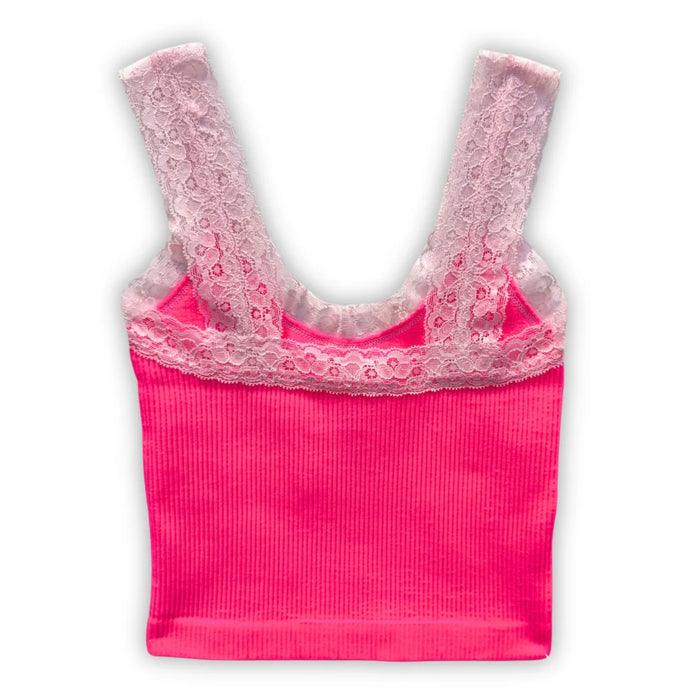Katie J NYC  Girls Tween Liana Seamless Tank w Lace Trim - Neon Pink