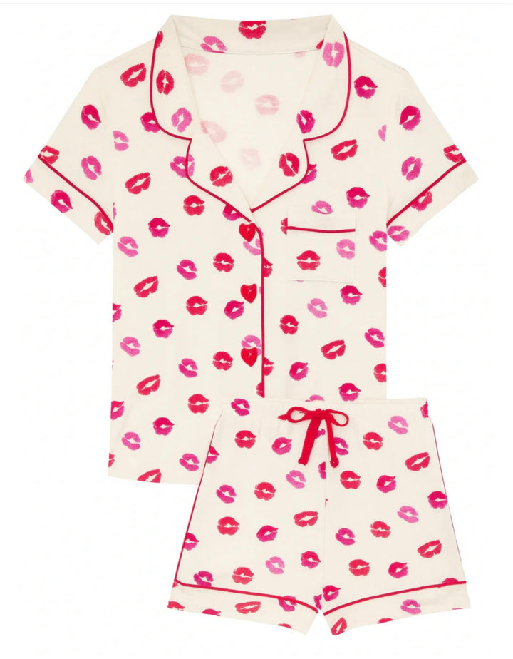Katie J NYC Junior Lynn Shorts Lounge Set - Lips on White