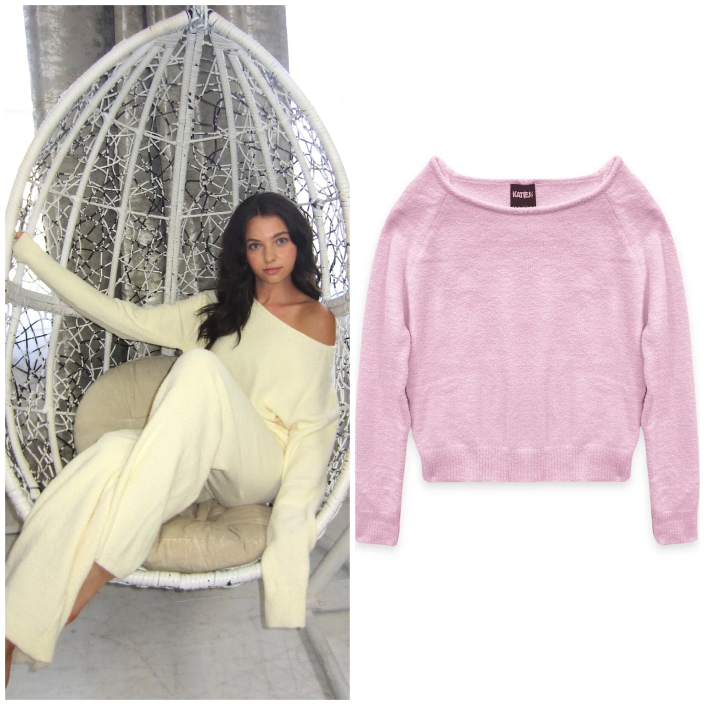 Katie J NYC  Tween Parker Off Shoulder Top - Baby Pink & Winter White