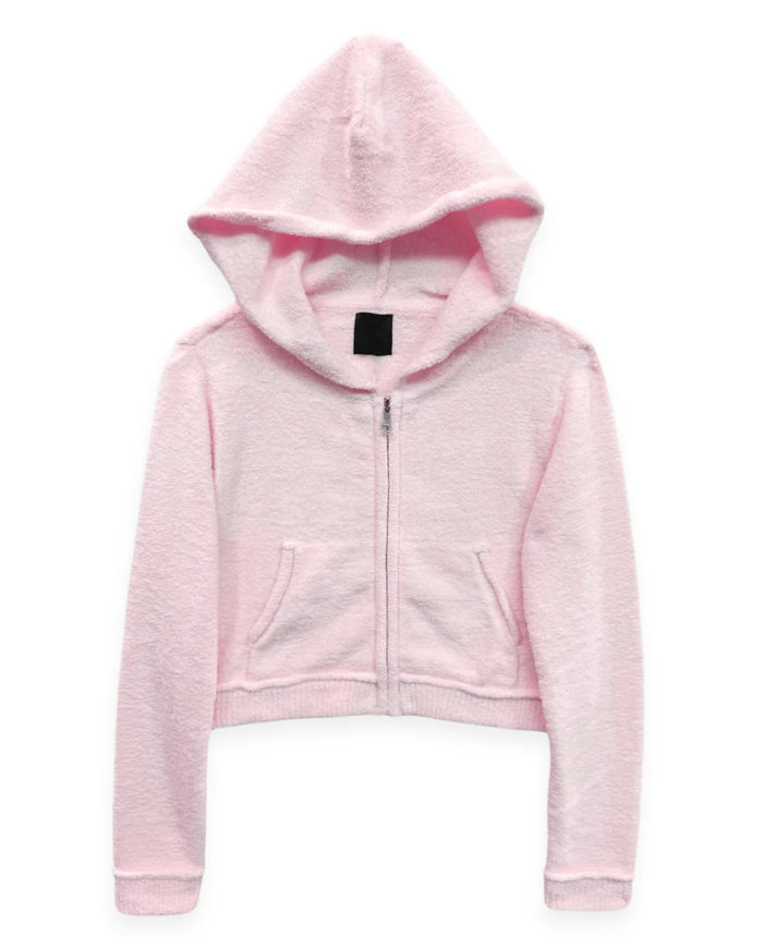 Katie J NYC Juniors Parker Comfy Zip Hoodie Top - Baby Pink, Baby Blue & Winter White