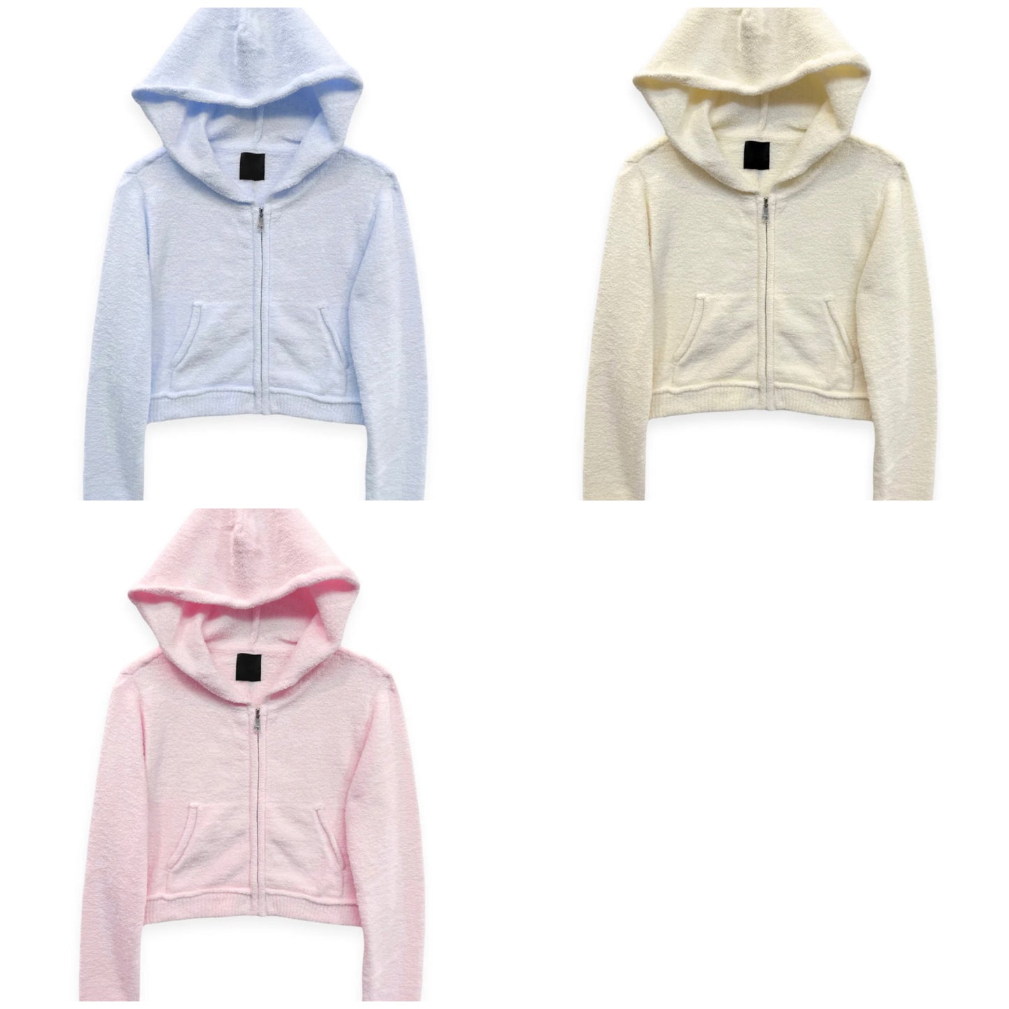 Katie J NYC Juniors Parker Comfy Zip Hoodie Top - Baby Pink, Baby Blue & Winter White