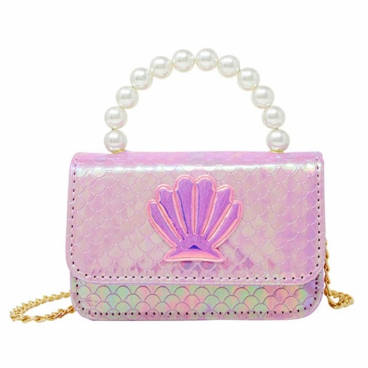 Shiny Mermaid Seashell Pearl Handle Bag - Pink