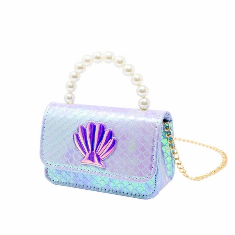 Shiny Mermaid Seashell Pearl Handle Bag - Purple