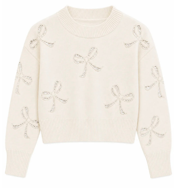Katie J NYC  Girls Tween Erin Bow Sweater - Cream