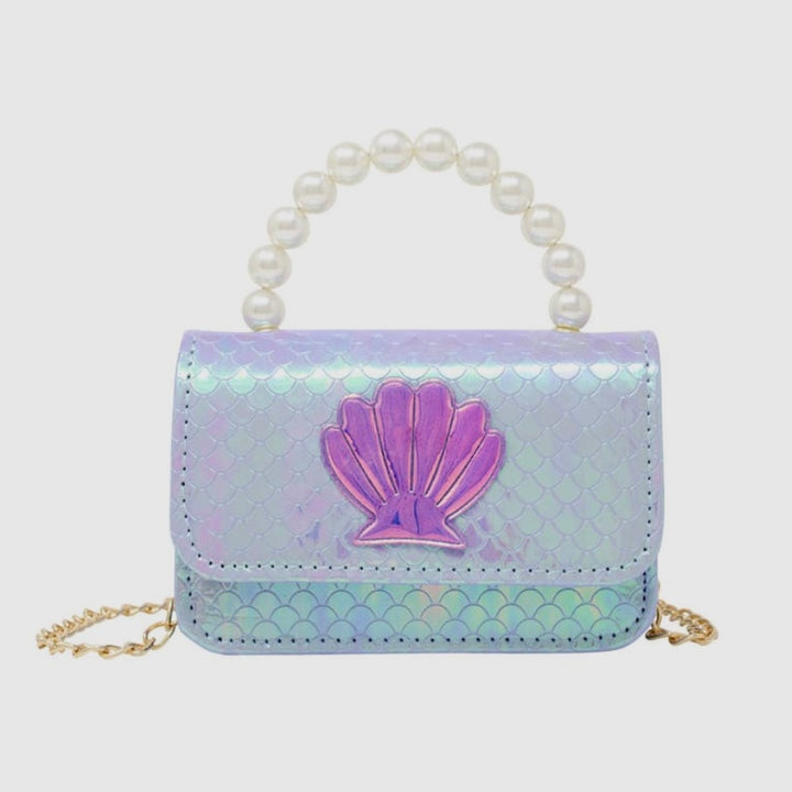 Shiny Mermaid Seashell Pearl Handle Bag - Purple