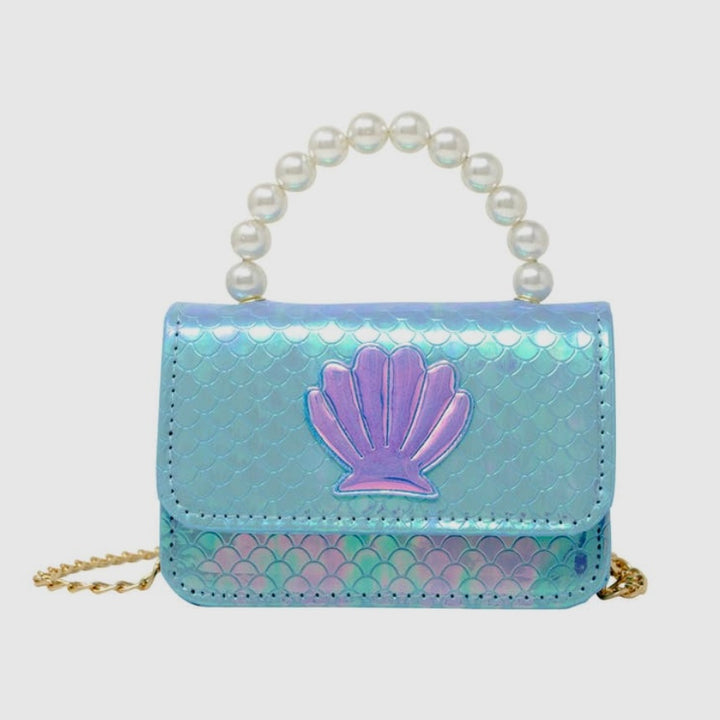 Shiny Mermaid Seashell Pearl Handle Bag - Blue