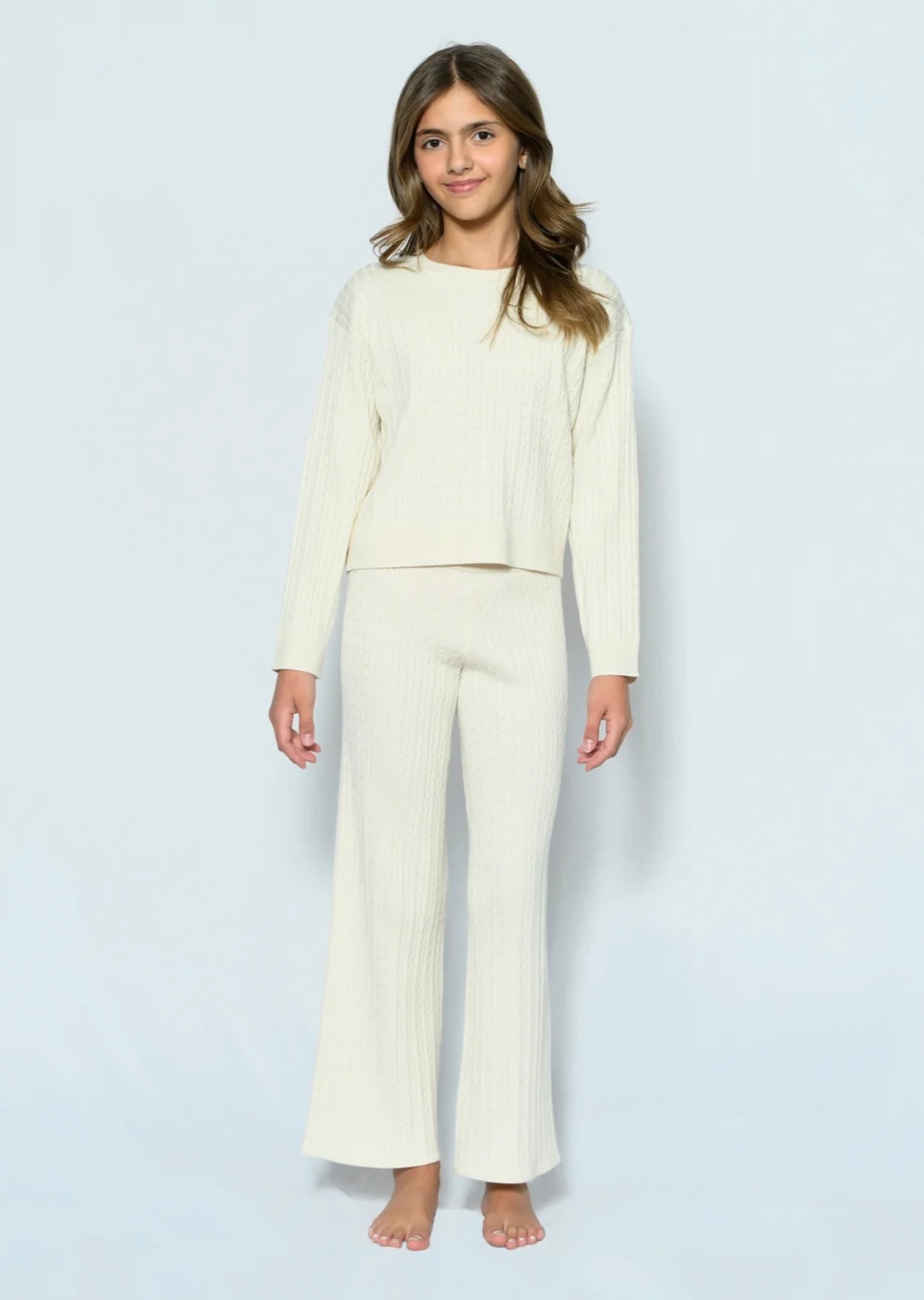 Katie J NYC  Girls Tween Jasmin Cable Wide Leg Pant - Cream