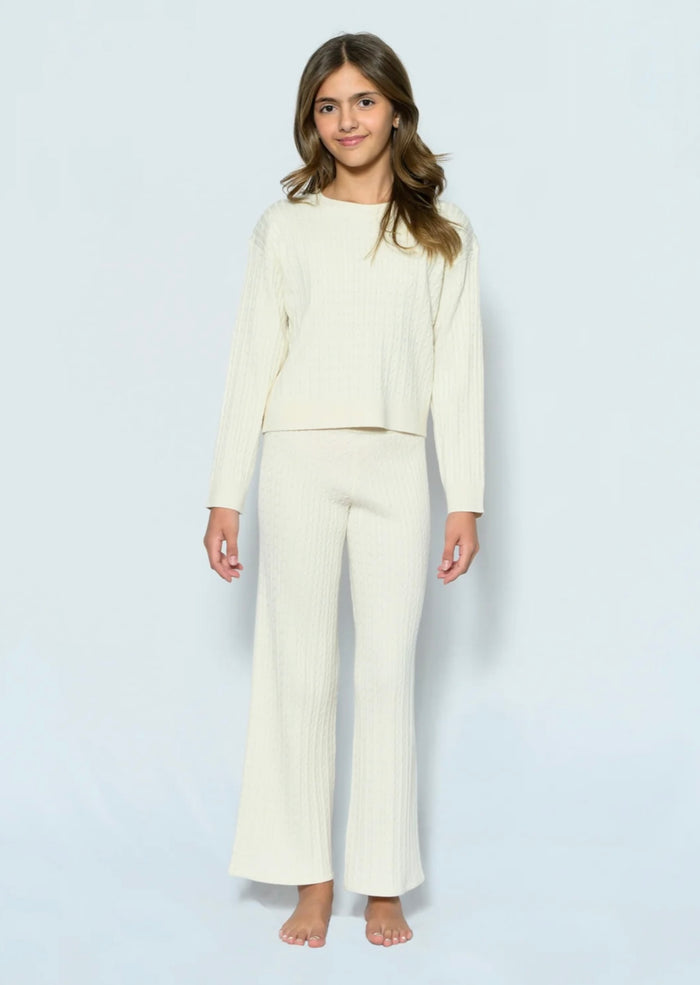 Katie J NYC  Girls Tween Jasmin Cable Wide Leg Pant - Cream