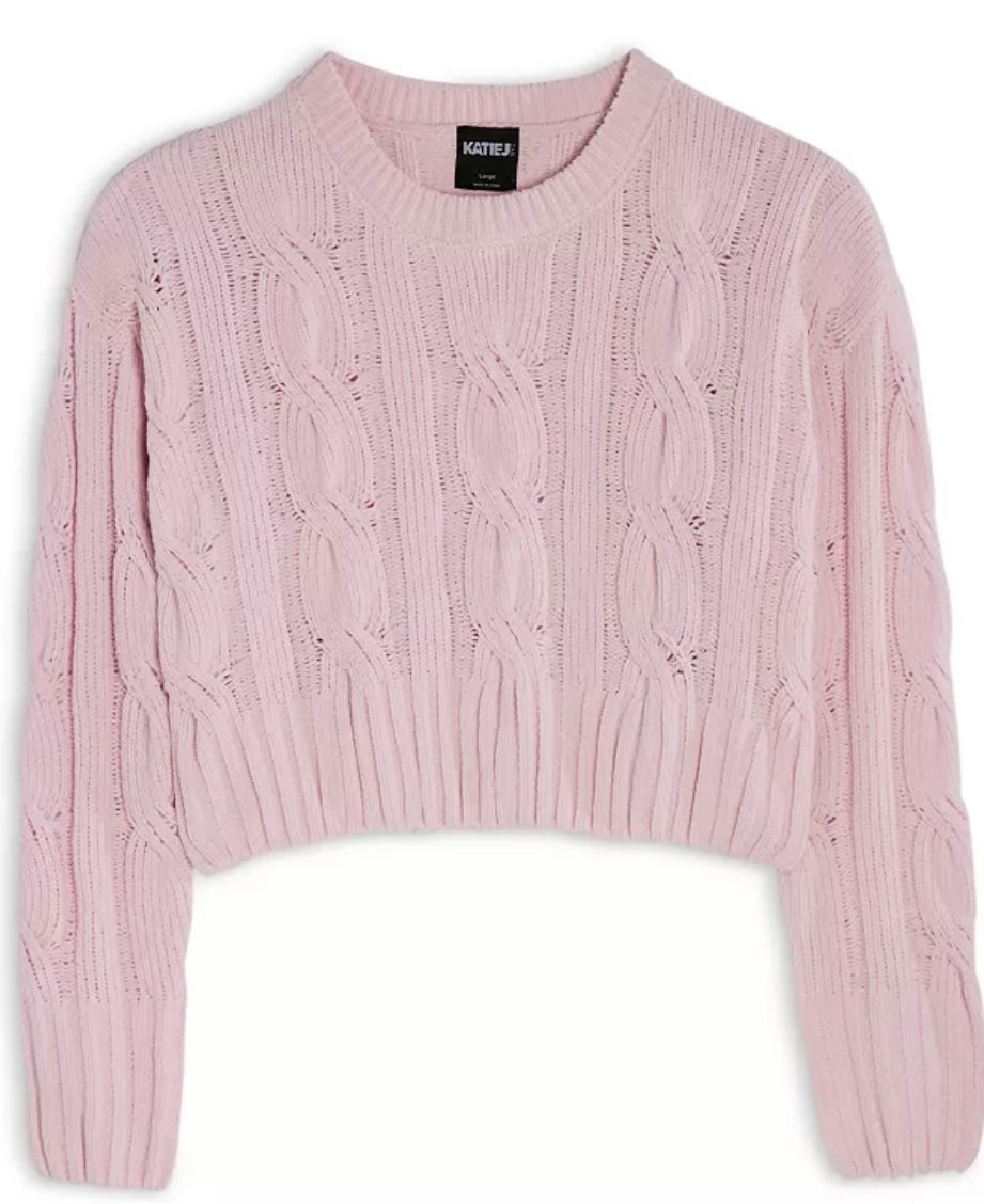 Katie J NYC  Girls Tween Elena Cable Sweater - Pink Marshmallow