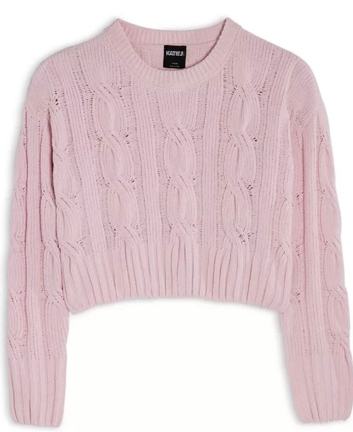 Katie J NYC  Girls Tween Elena Cable Sweater - Pink Marshmallow