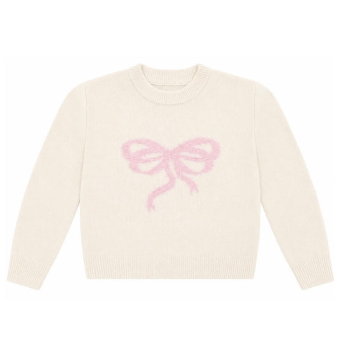 Katie J NYC Girls Tween Maggie Bow Sweater - Cream/Pink