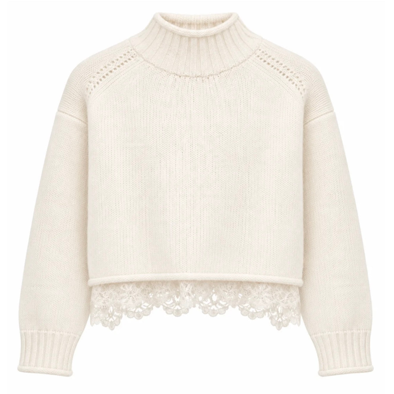 Katie J NYC  Girls Tween Reid Lace Trim Sweater - Cream