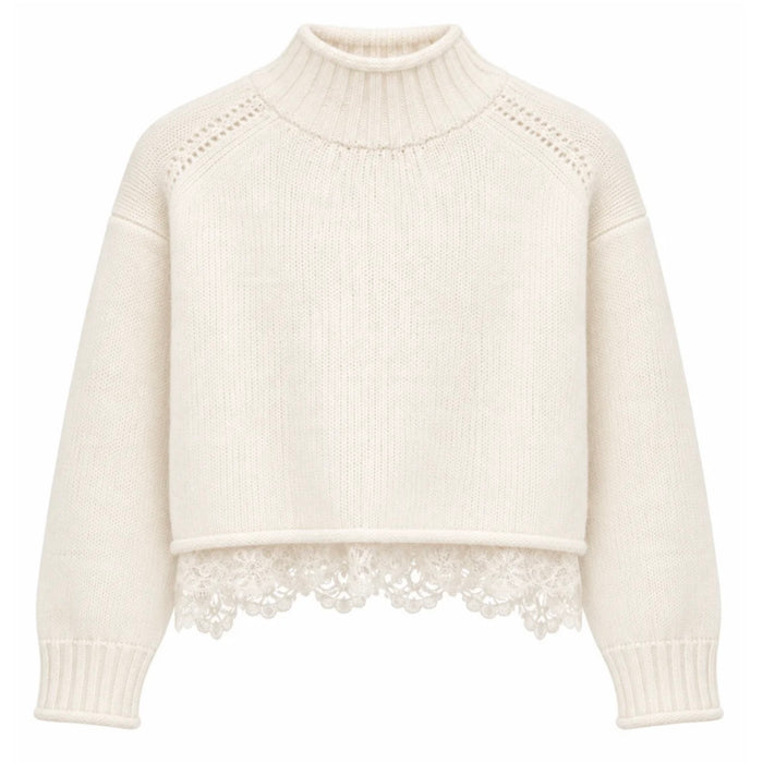 Katie J NYC  Girls Tween Reid Lace Trim Sweater - Cream