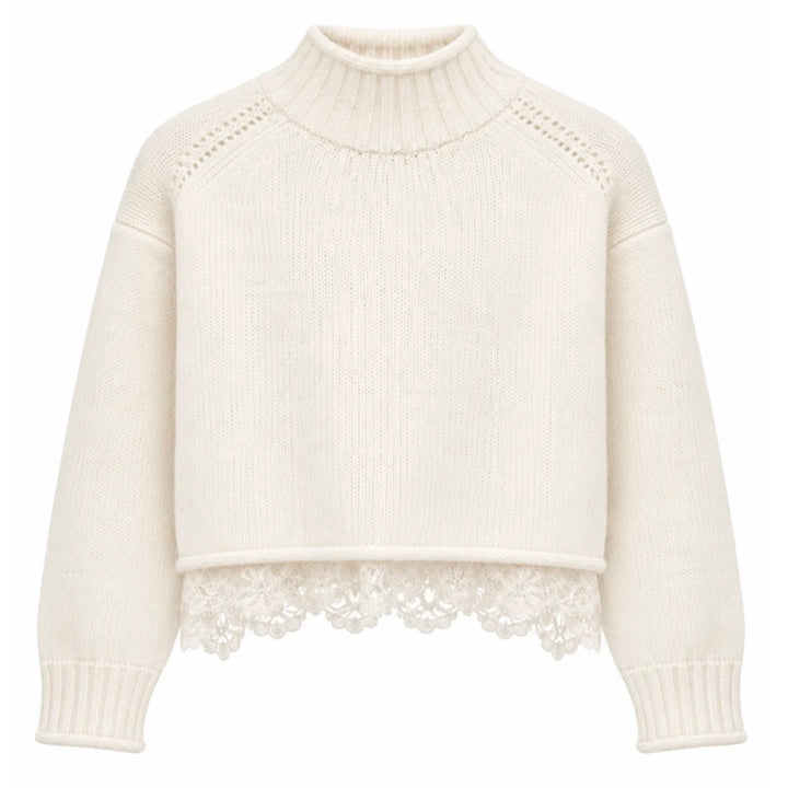 Katie J NYC  Girls Tween Reid Lace Trim Sweater - Cream