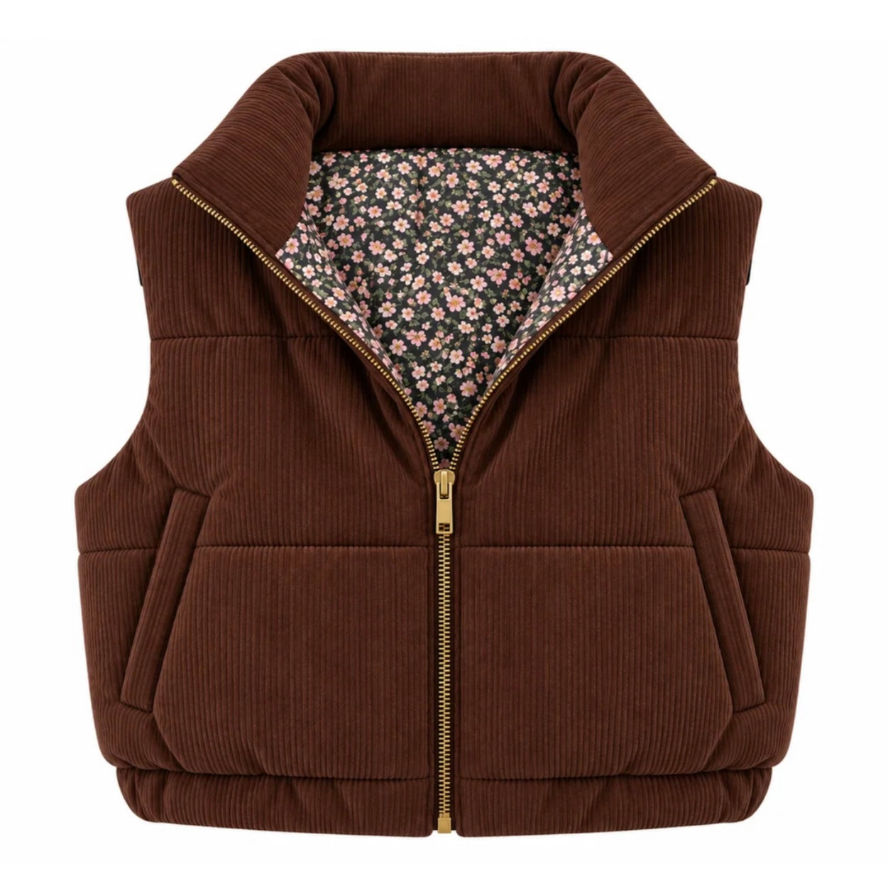 Katie J NYC  Girls Tween Snowy Puffer Vest - Espresso/ Espresso Floral