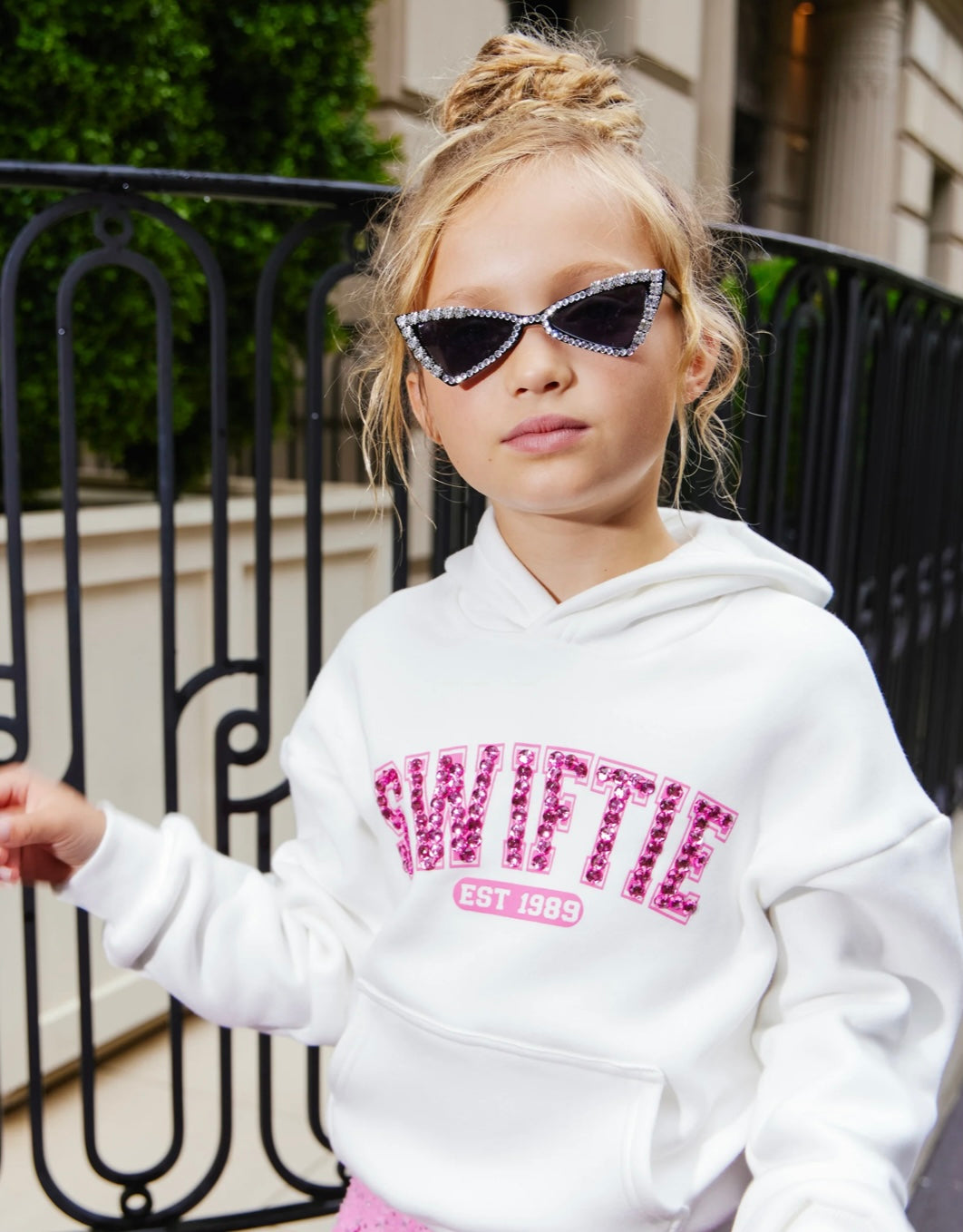 Lola & The Boys Swiftie Jeweled Hoodie Sweatshirt