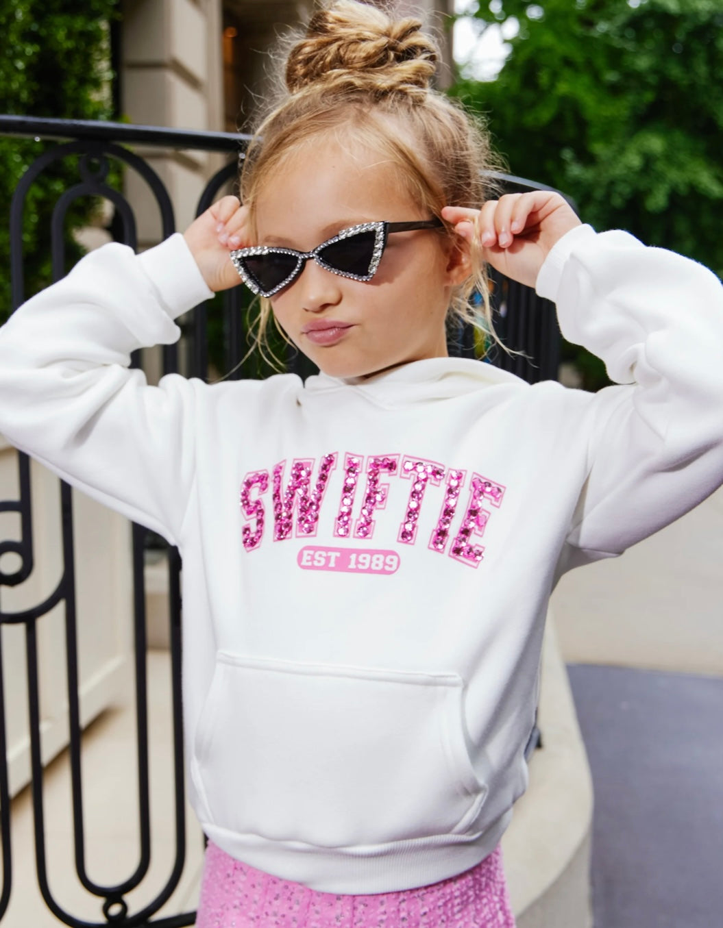 Lola & The Boys Swiftie Jeweled Hoodie Sweatshirt