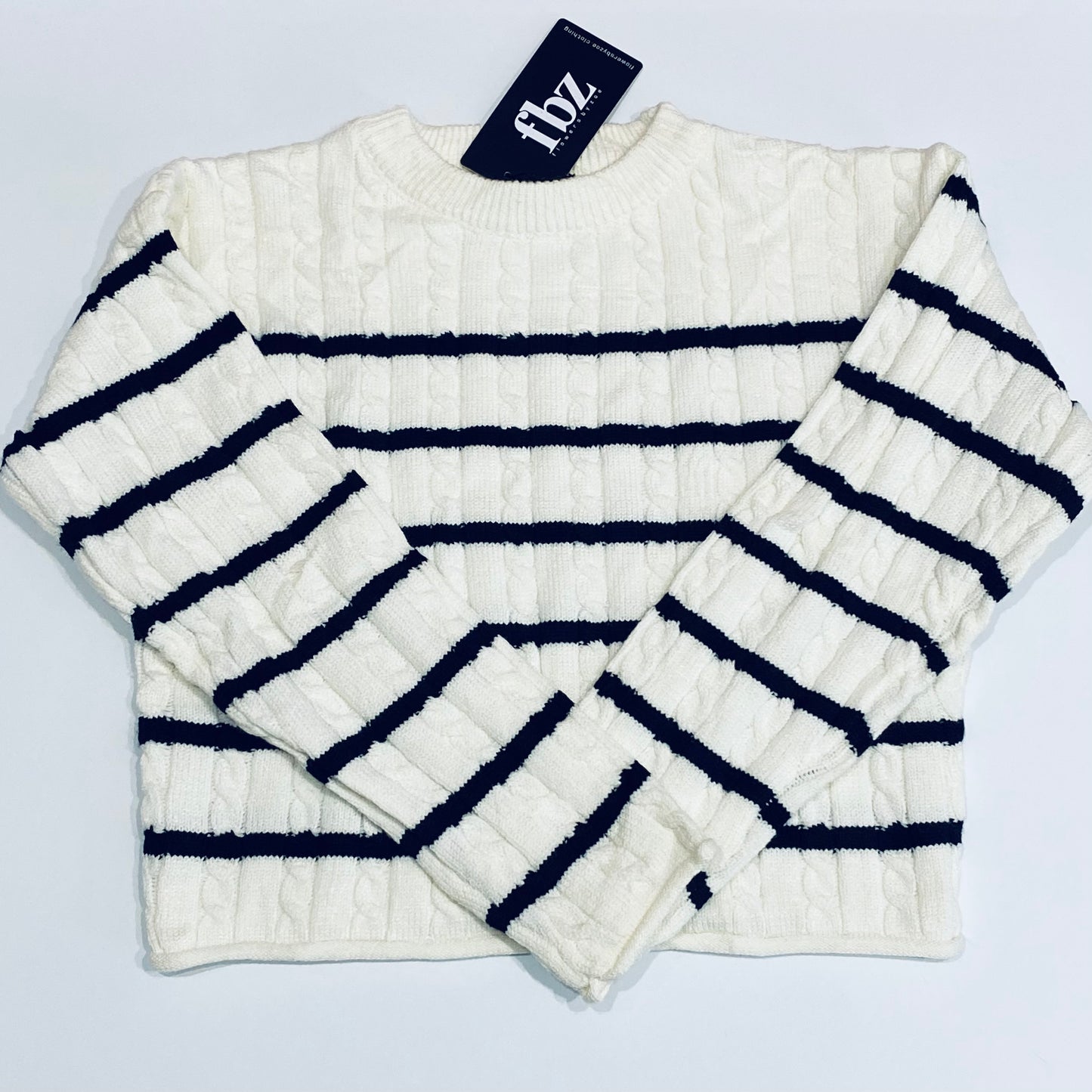 FBZ Flowers By Zoe Cream Stripe Sweater - Cream/Black