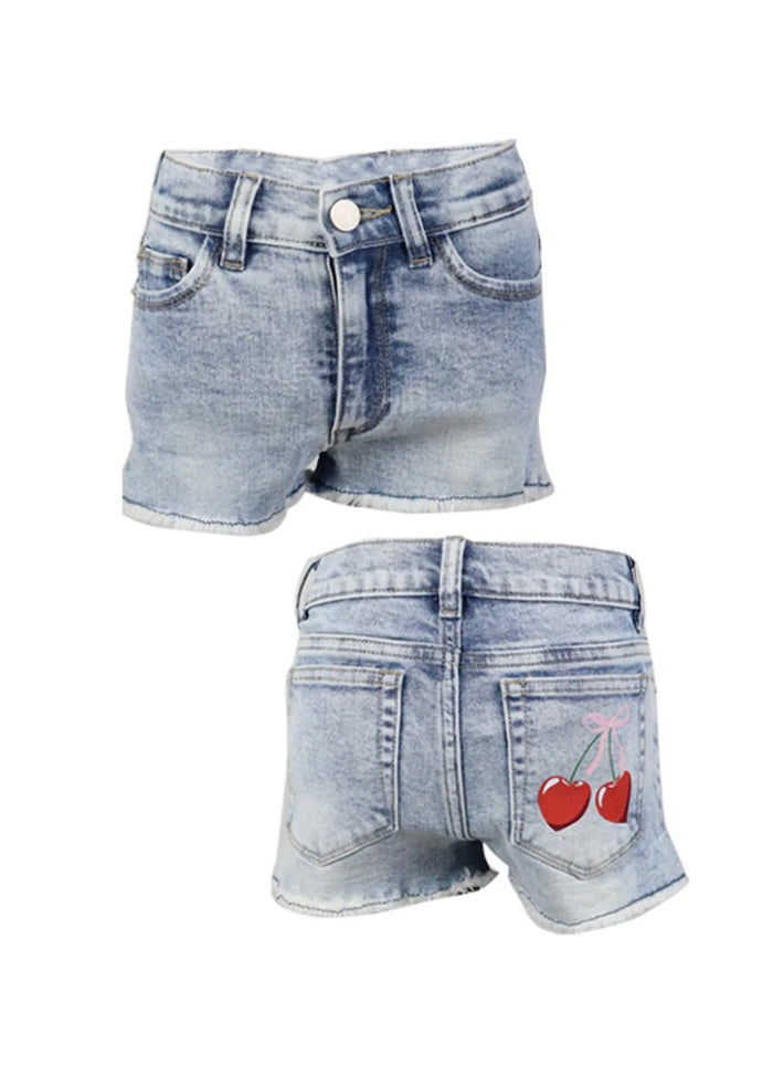 FBZ Flowers by Zoe Girls Cherry Bow Denim Shorts