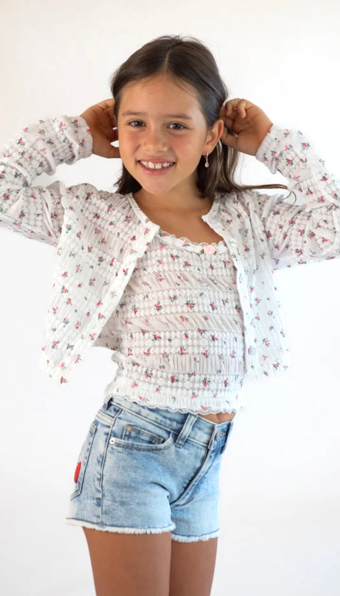 FBZ Flowers by Zoe Girls Cherry Bow Denim Shorts