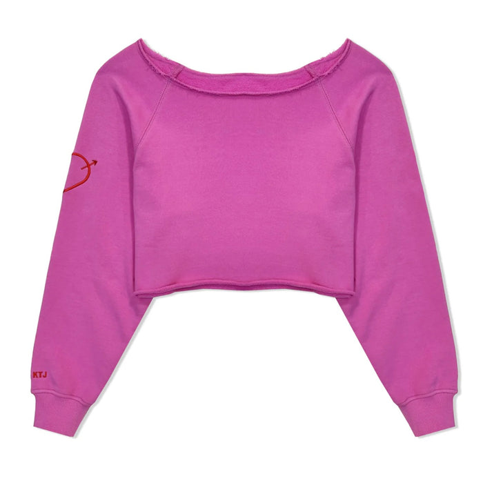 Katie J NYC Tween Shane Off Shoulder Crop Sweatshirt - Cupid Heart