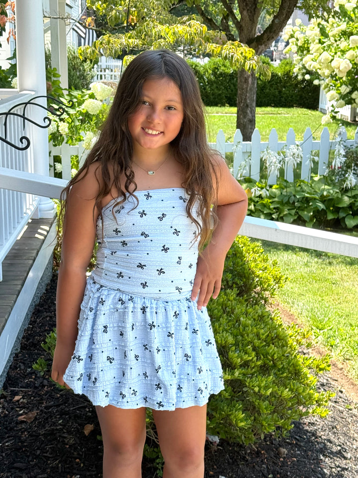 FBZ Flowers By Zoe - Bleu Flower Knit Bow and Lace Skirt