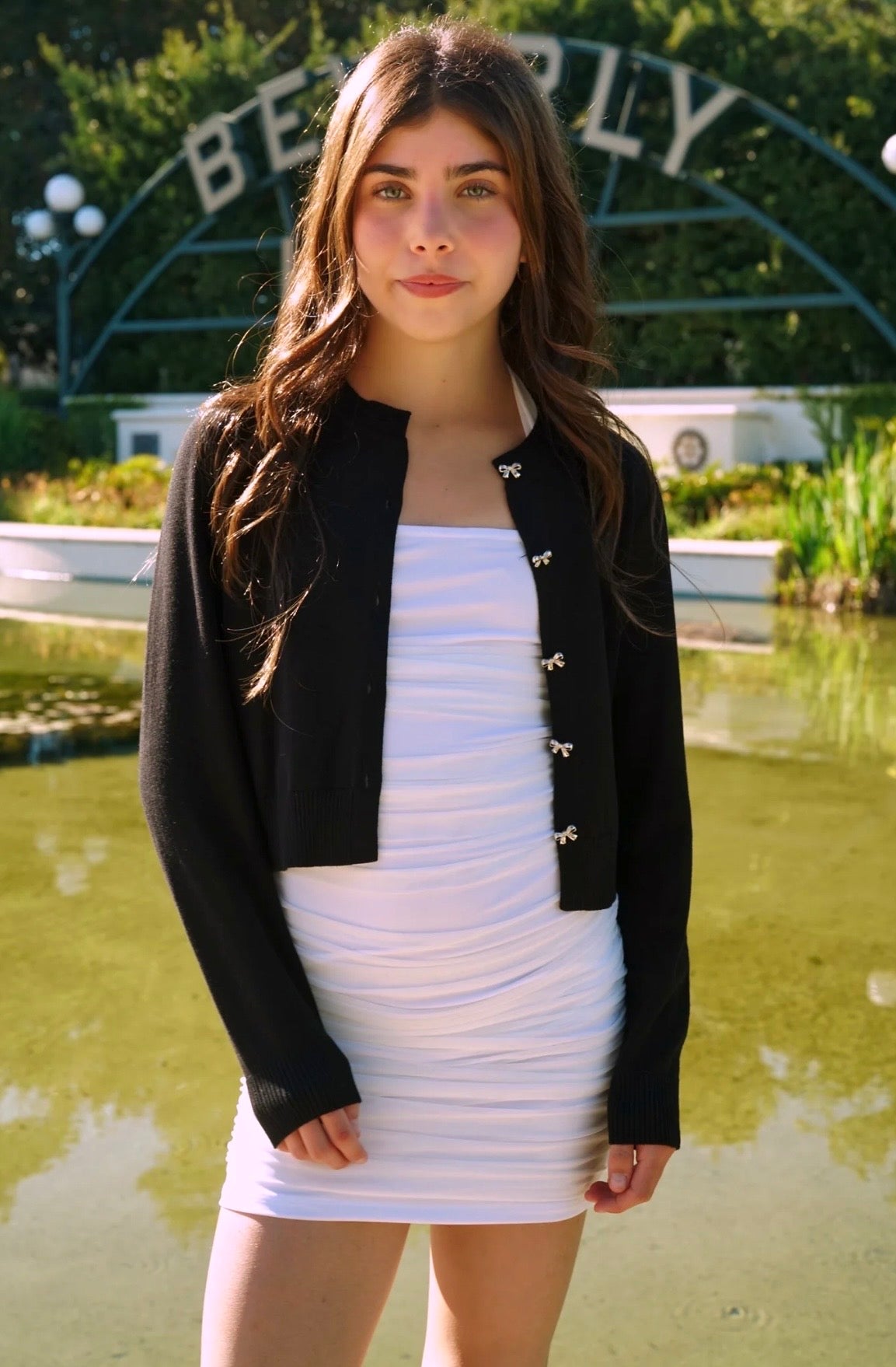 Gold Rush NYC Sylvie Bow Button Sweater - Black