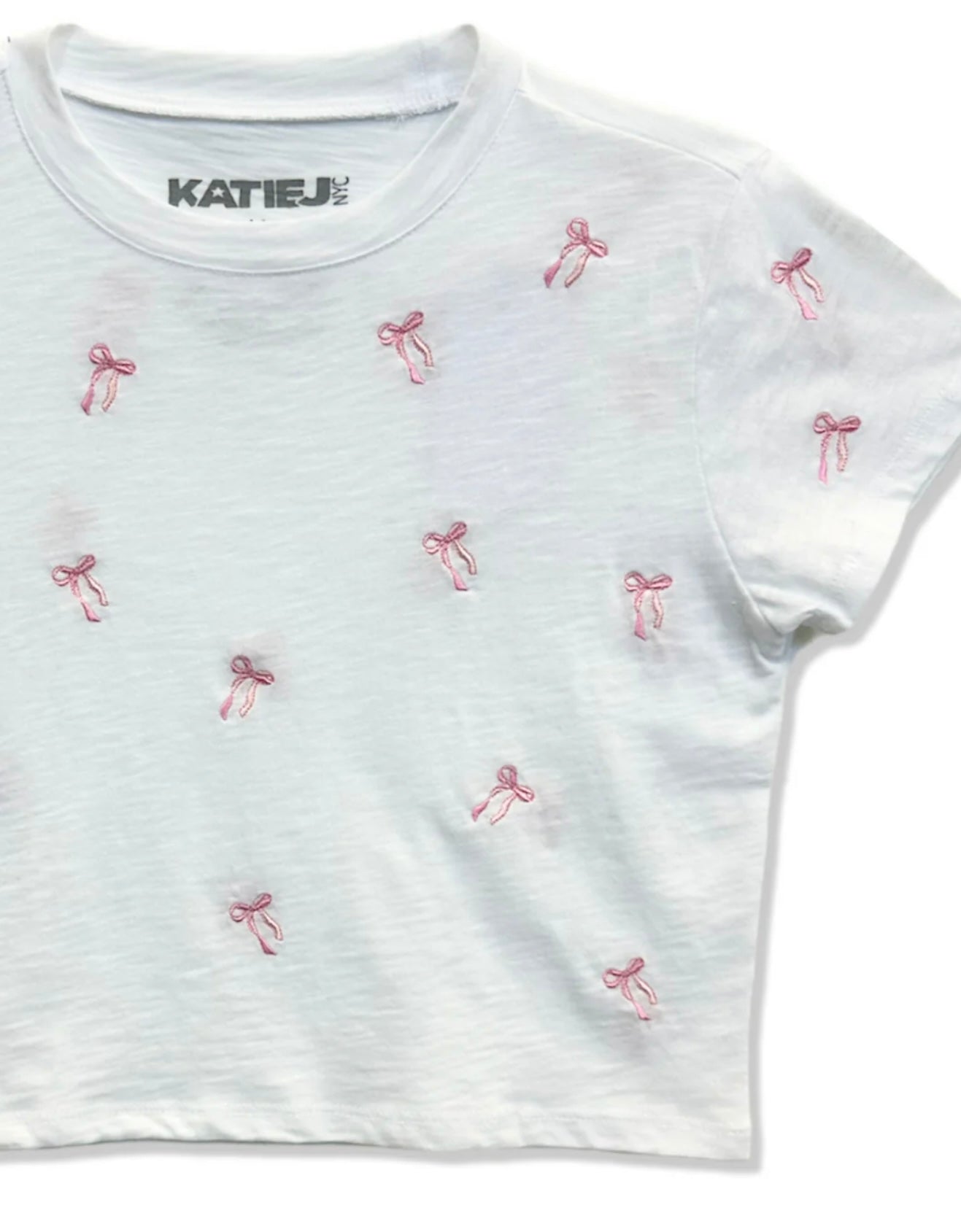 Katie J NYC Girls Tween Fearless Embroidered Bow Crop Tee