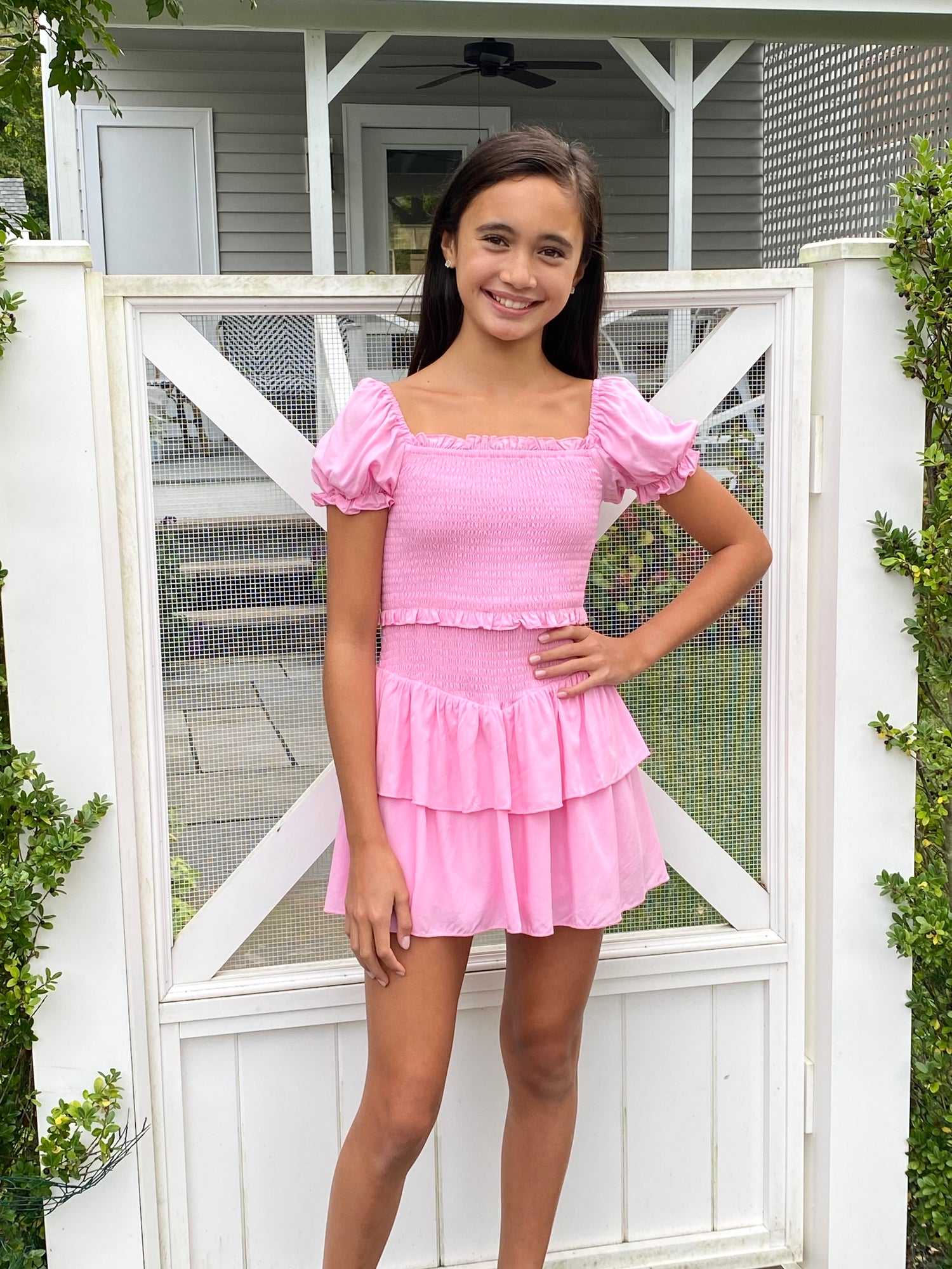 pink dresses for tweens Primrose (Tween) Floral Ruffle Sleeve Dress -8 Anastasia can be made in knee length or floor length Girls' Pink Dresses | Gap