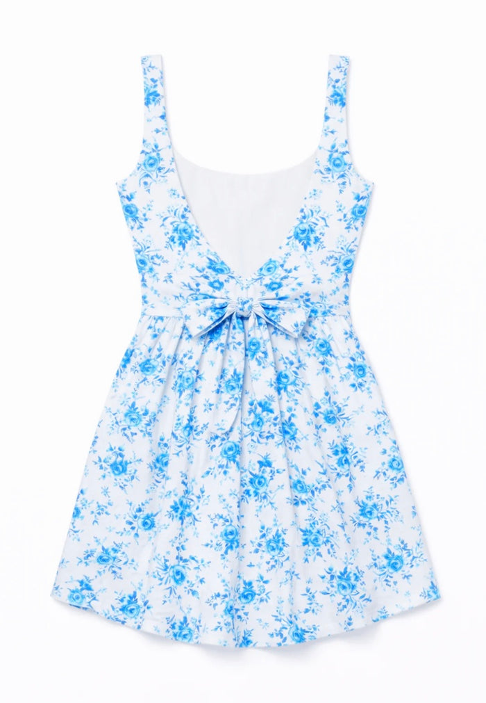 Katie J NYC Tween Brenna Dress - Printed Linen Blue Rose Bouquet