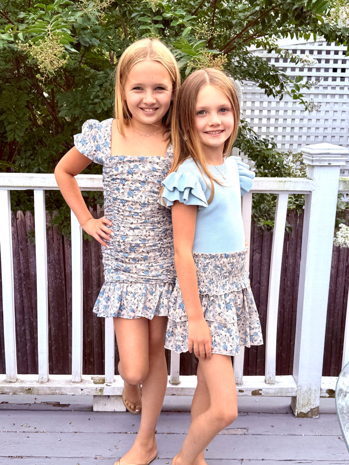 Katie J NYC  Girls Tween Bianca Sheer Printed Tiered Ruffle Skirt - Blue Bunches