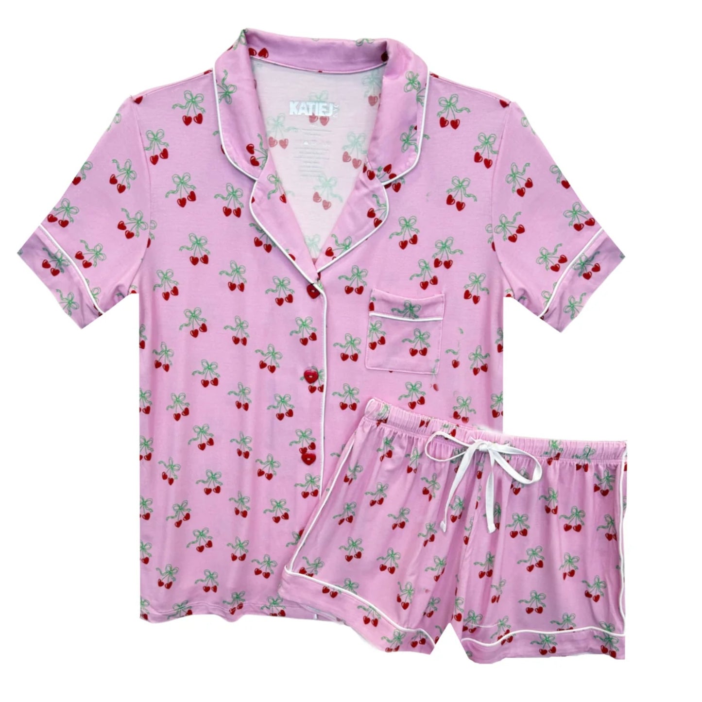 Katie J NYC Junior Lynn Shorts Lounge Set - Cherry Bow