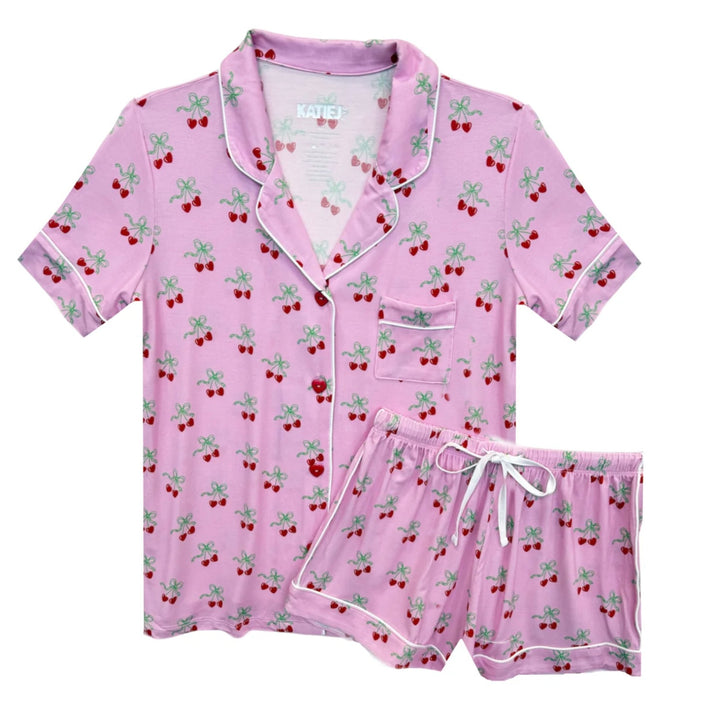 Katie J NYC Junior Lynn Shorts Lounge Set - Cherry Bow