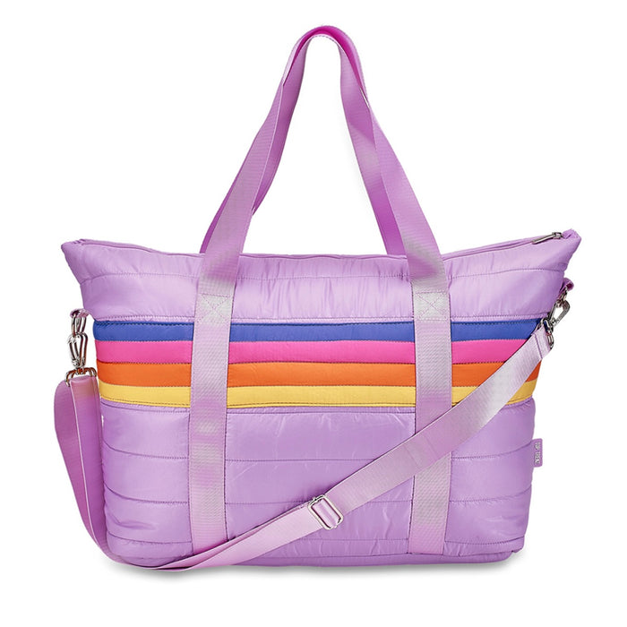 Top Trenz Purple Retro Stripe Puffer Tote Bag