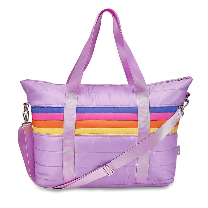 Top Trenz Purple Retro Stripe Puffer Tote Bag