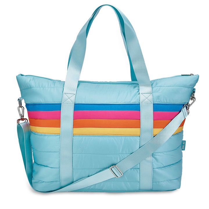 Top Trenz Blue Retro Stripe Puffer Tote Bag
