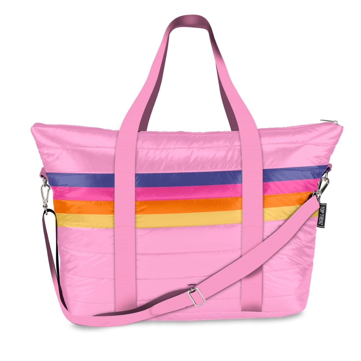 Pink Retro Stripe Puffer Tote Bag