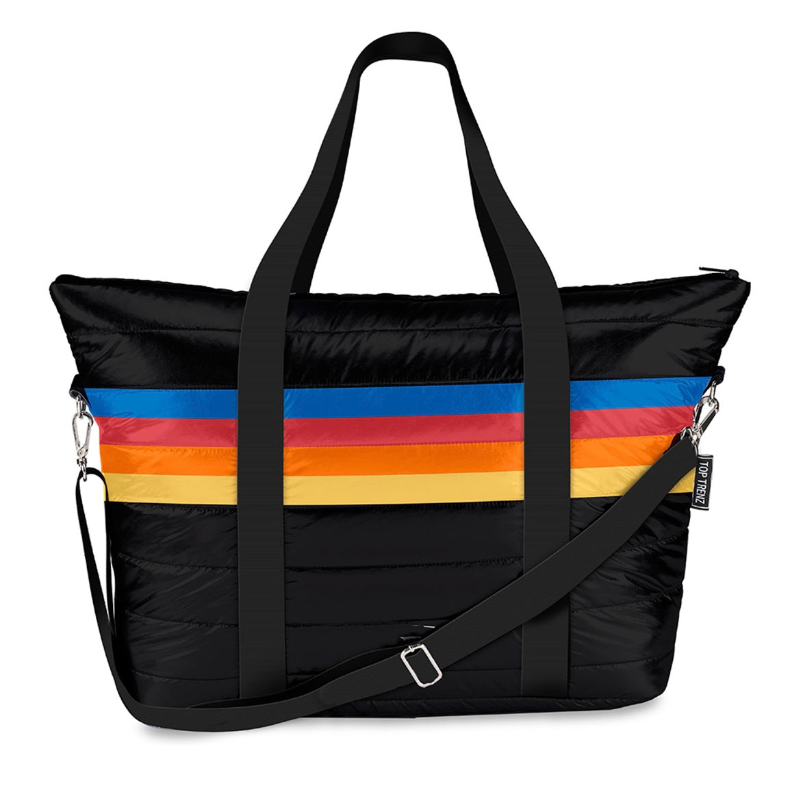 Black Retro Stripe Puffer Tote Bag