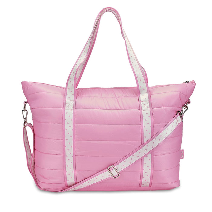 Top Trenz Pink Puffer Tote Bag with Heart Strap
