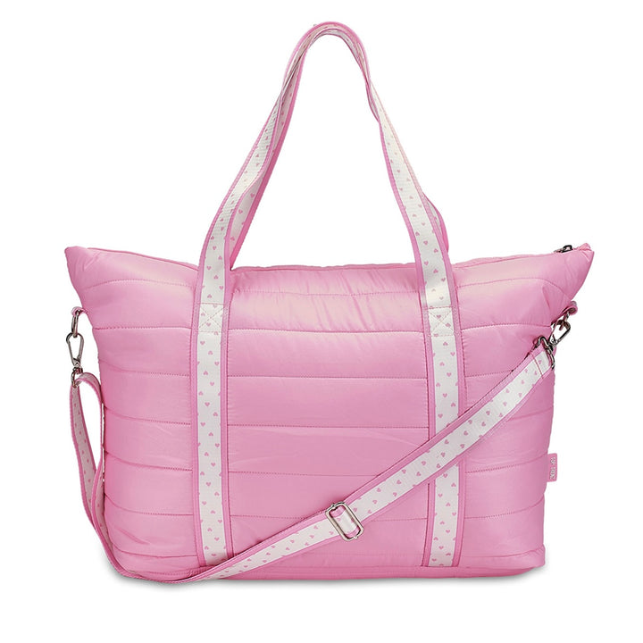Top Trenz Pink Puffer Tote Bag with Heart Strap
